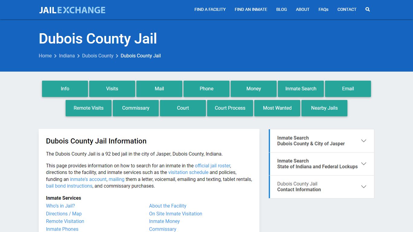 Dubois County Jail, IN Inmate Search, Information